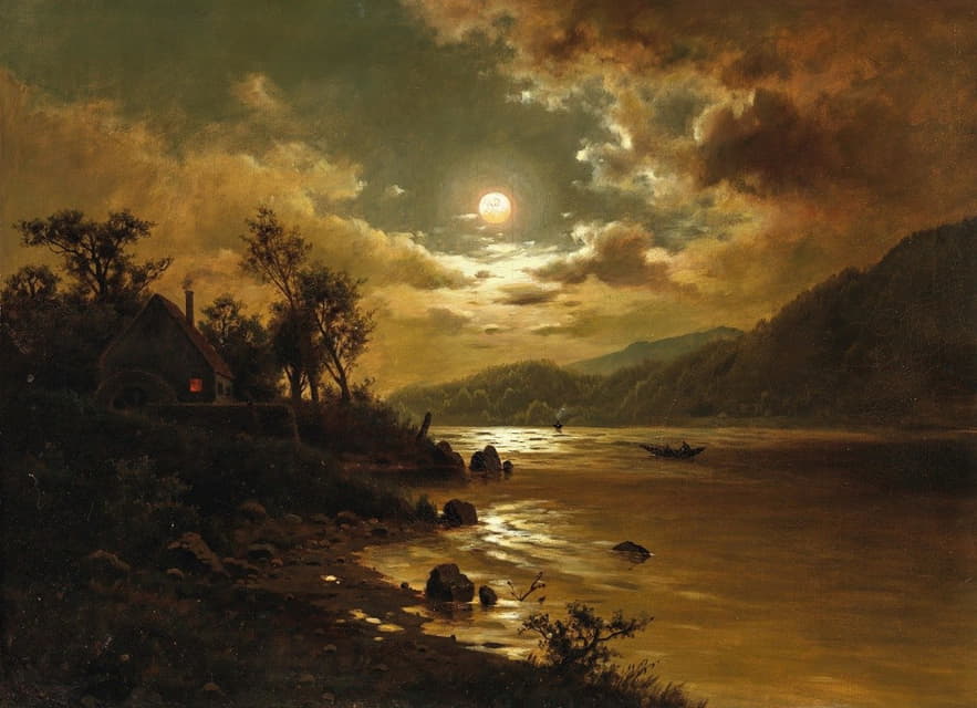 Fritz Chwala - Mondlicht über einer Seelandschaft