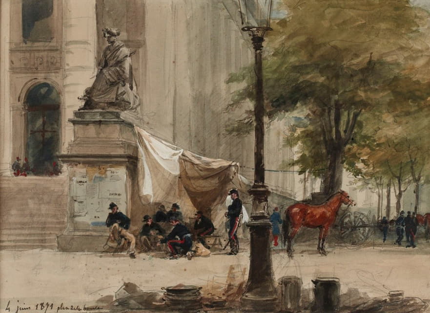 Isidore Pils - Campement d’artillerie place de la Bourse, 4 juin 1871.