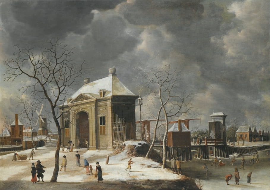 Jan Abrahamsz Beerstraaten - Amsterdam, A View Of The Heiligewegspoort From The North-West, With Skaters On A Frozen Canal