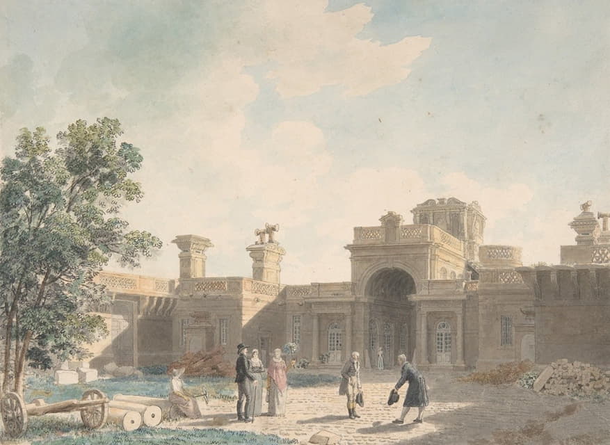 Jean Lubin Vauzelle - The Entrance Portico of the Château d’Anet, seen from the interior of the courtyard