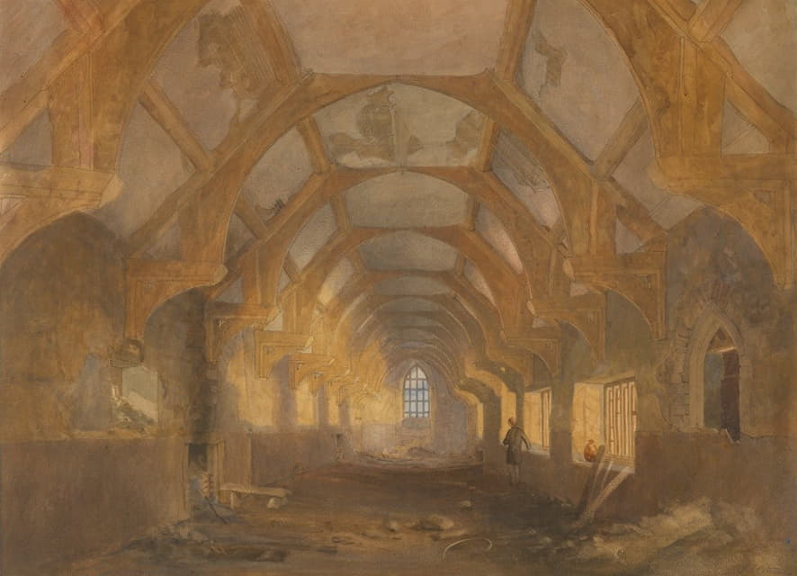 John Sell Cotman - Interior of a Dormitory of the Ipswich Blackfriars at the End of its Period of Occupation by Ipswich School