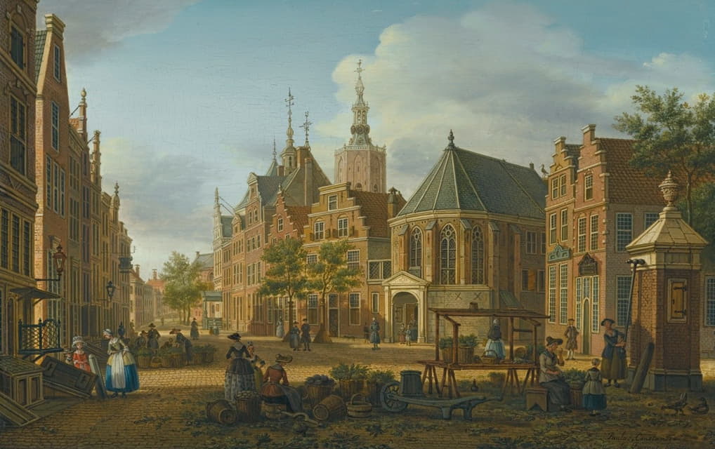Paulus Constantijn la Fargue - The Hague, A View Of The Groenmarkt Near The Westeinde Looking West