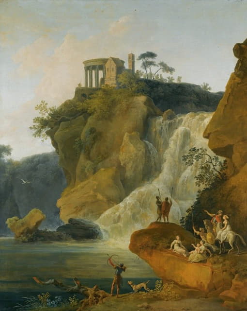 Pierre-Jacques Volaire - The Waterfalls At Tivoli With Figures Resting And Hunting