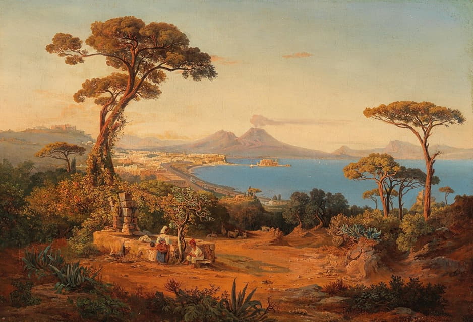 Anonymous - View of Naples with Vesuvius in the background