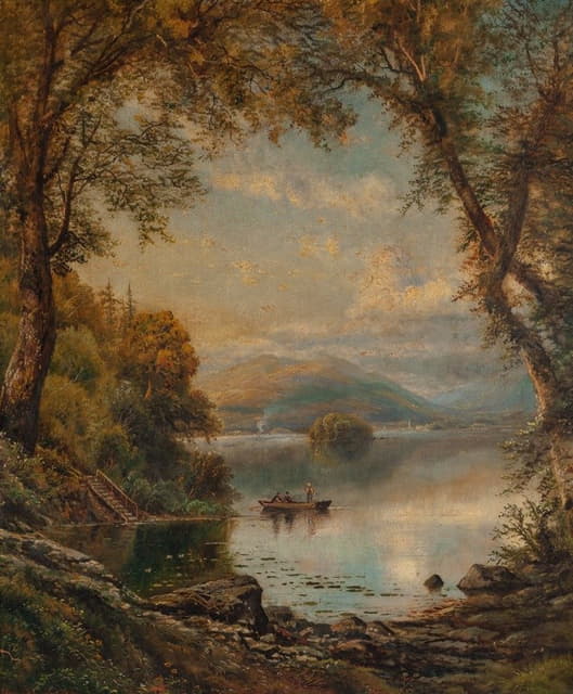 Edmund Darch Lewis - Lake Landscape with Fishermen