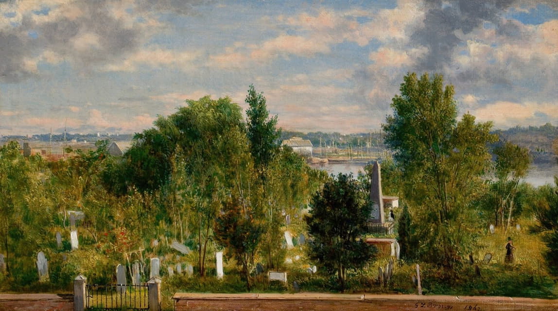 George Loring Brown - New England Landscape with Cemetery (possibly Medford, MA)