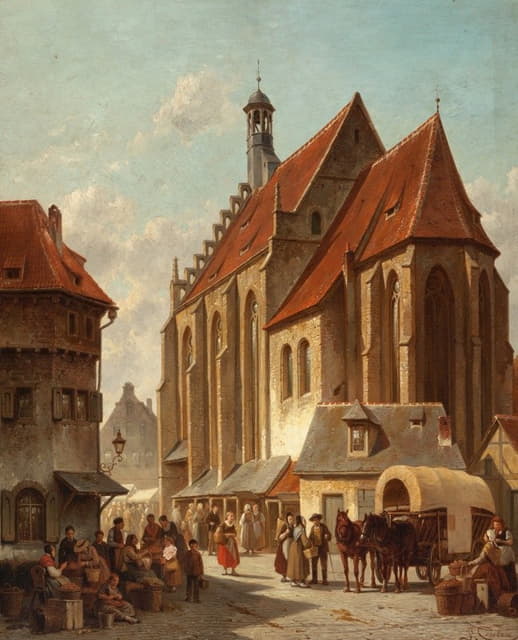 Jacques François Carabain - Scene in a Flemish Marketplace