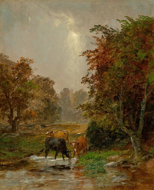 Jasper Francis Cropsey - Cattle by a Stream