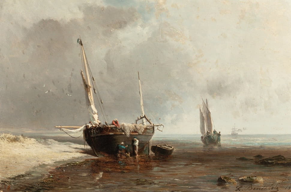 Louis Bentabole - Fishing Boats on the Shore at Low Tide