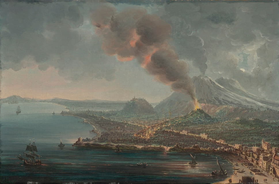 Pietro Antoniani - The Torre del Greco with the eruption of Mount Vesuvius beyond