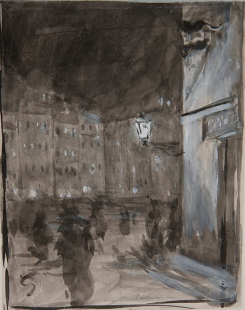 Józef Pankiewicz - Old Town Market Square in Warsaw at night (study of the motif for the oil painting)