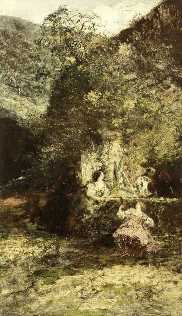 Adolphe Monticelli - Figures near a Fountain