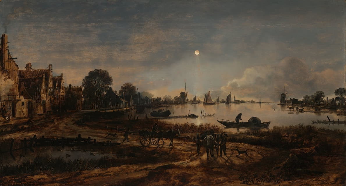 Aert van der Neer - River View by Moonlight