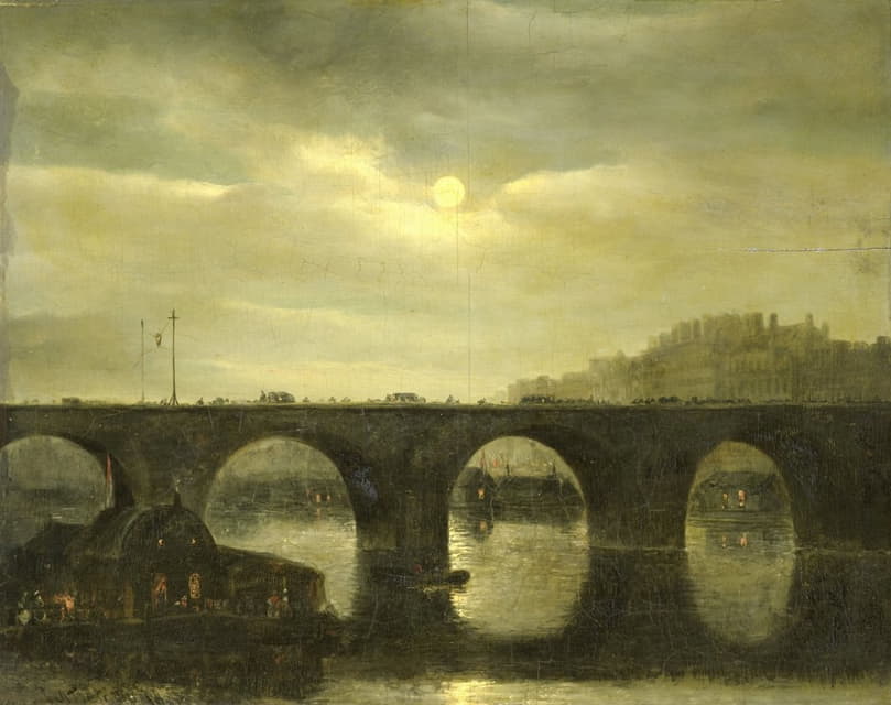 月光下的巴黎塞纳河上的一座桥