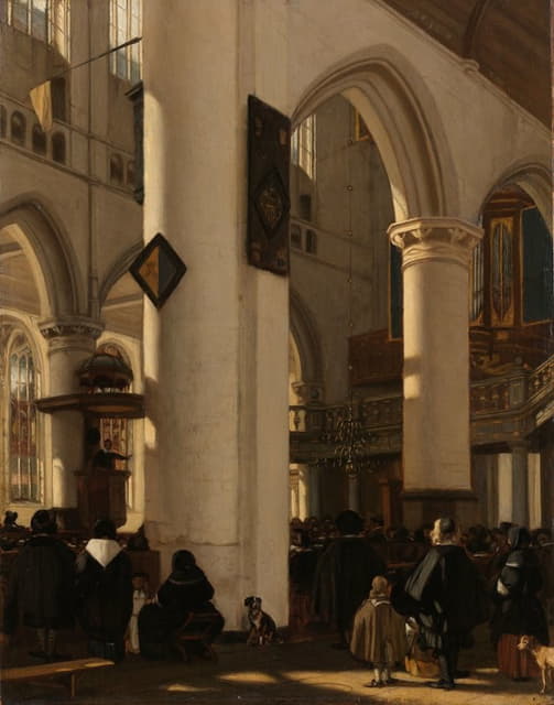 Emanuel de Witte - Interior of a Protestant, Gothic Church during a Service