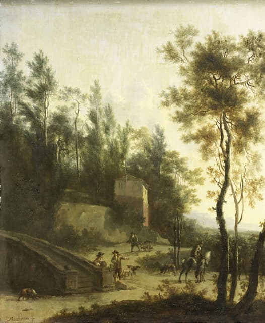 Frederik de Moucheron - Italian Landscape with Hunters