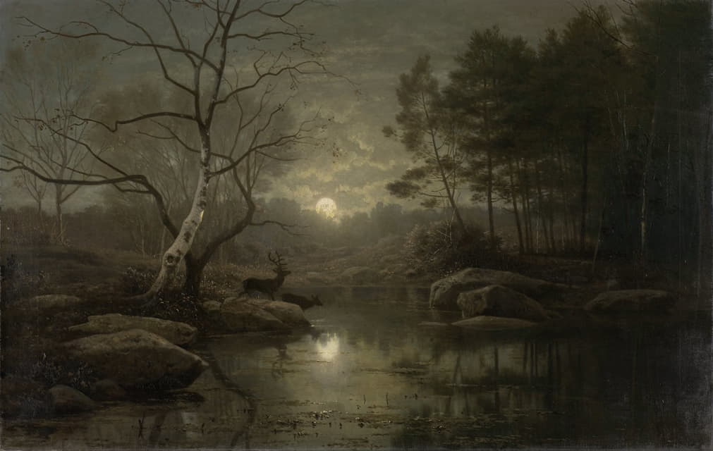 Georg Eduard Otto Saal - Forest Landscape in the Moonlight