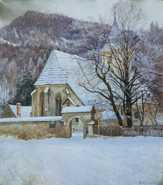 Georg Holub - Winter im Rosenthal bei Kapellen (Steiermark) mit altgotischer Kirche