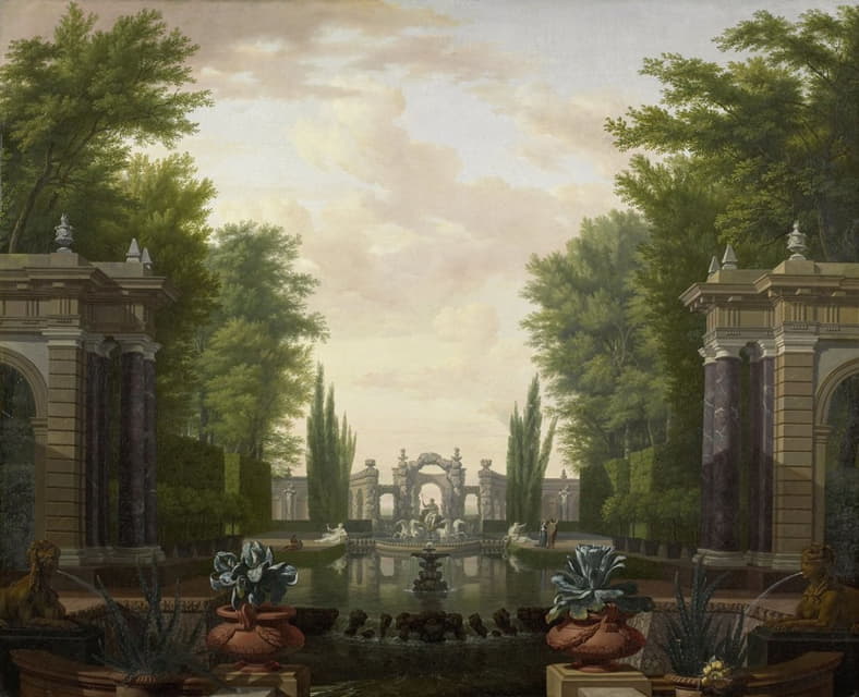 Isaac de Moucheron - Water Terrace with Statues and Fountains in a Park