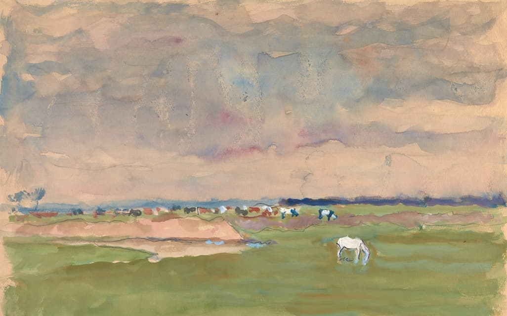 Ivan Ivanec - Pejzaż letni z koniem i krowami na pastwisku