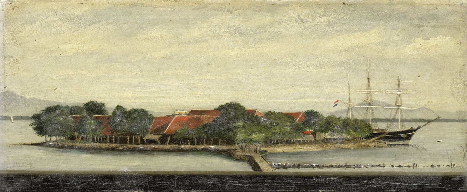 Jacob Pieter Mercier - Gezicht op het eiland Kuiper in de baai van Batavia