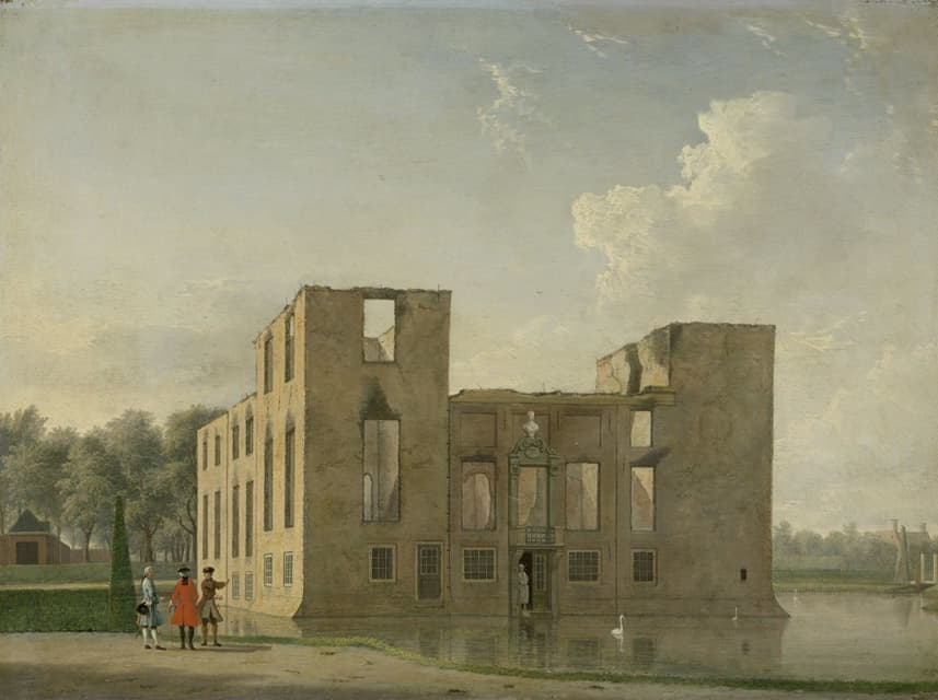 Jan ten Compe - Rear View of Berckenrode Castle in Heemstede after the Fire
