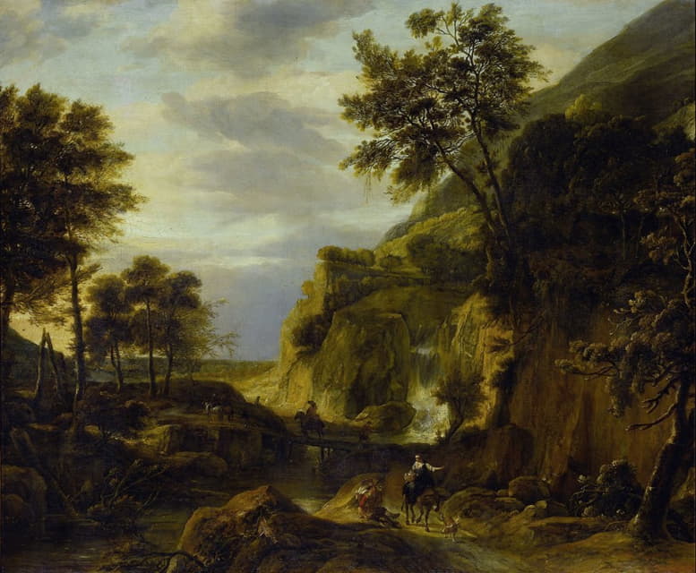 Roelant Roghman - Mountainous landscape with waterfall