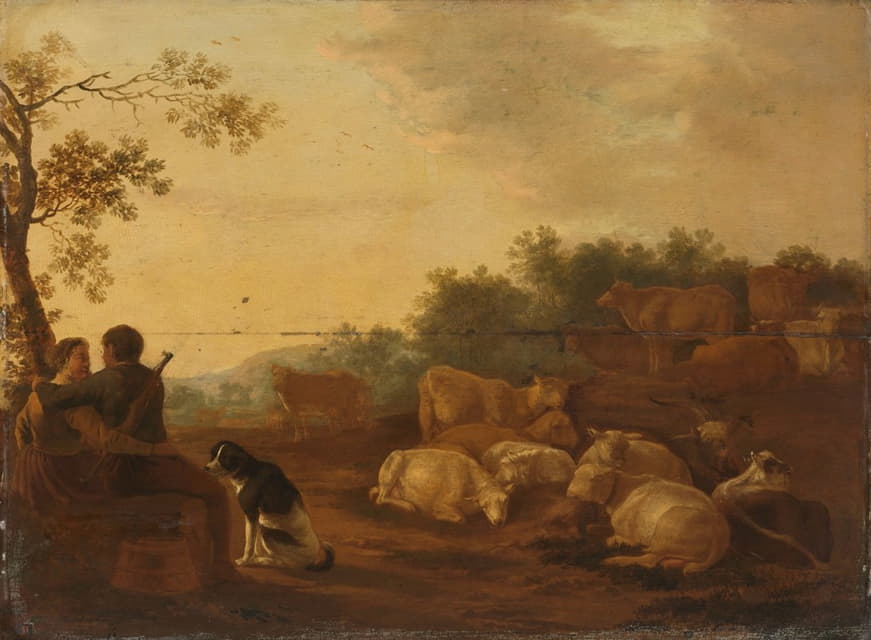 Willem Ossenbeeck - Landscape with sheperd, sheperdess and cattle