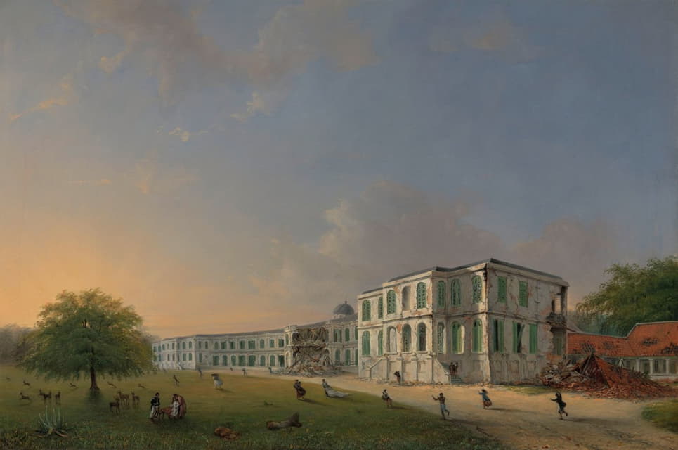 1834年10月10日地震期间Buitenzorg宫殿的正面图
