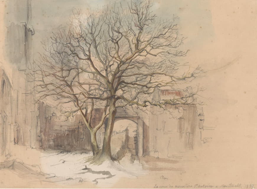 Alexander Schaepkens - Hof van het Sint Antoniusklooster te Maastricht, in de winter