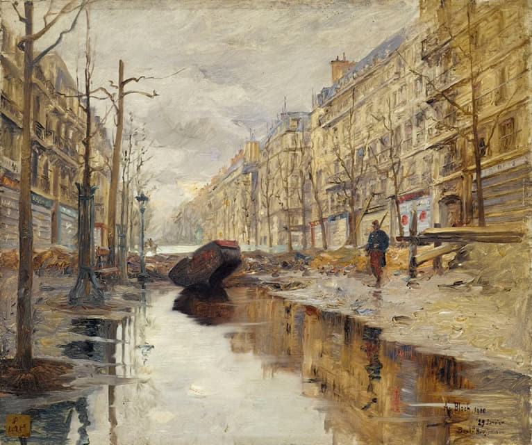 Alexandre Bloch - Le boulevard Haussmann pendant les inondations de 1910