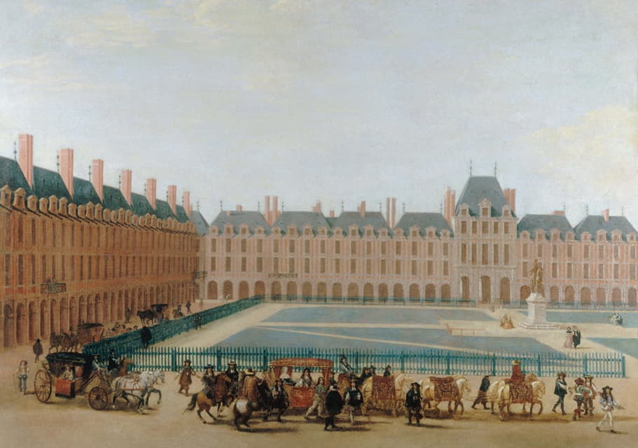 Anonymous - La place Royale, vers 1660 ; passage du carrosse du roi. Actuelle place des Vosges, actuel 4ème arrondissement