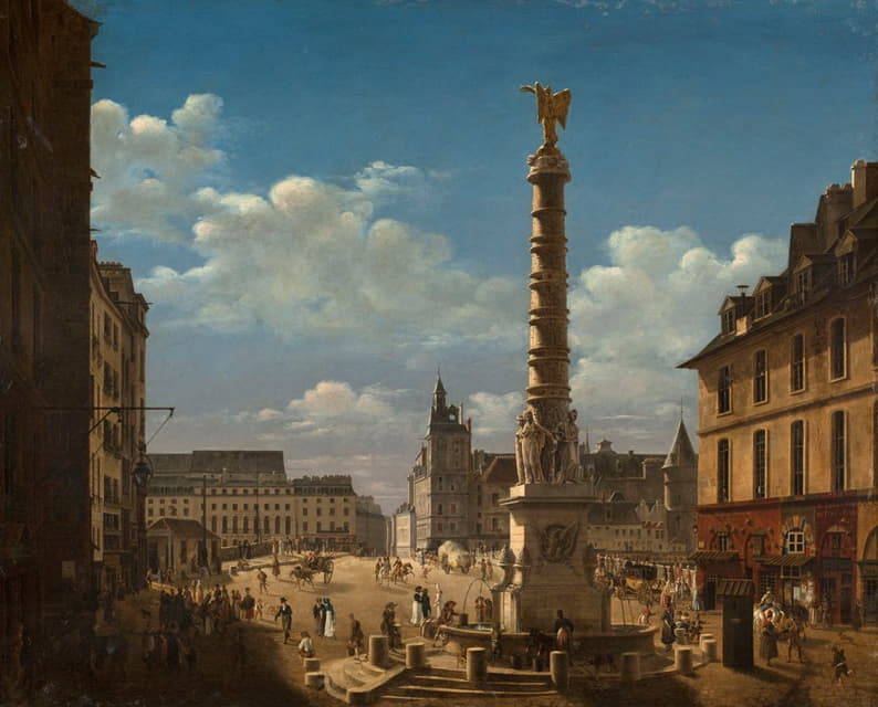 Etienne Bouhot - La place et la fontaine du Châtelet.