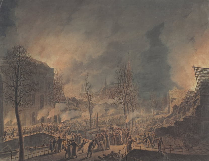 Jan Willem Pieneman - Lodewijk Napoleon bezoekt de ruïnes op het Rapenburg te Leiden na de ontploffing van het kruitschip op 12 januari 1807