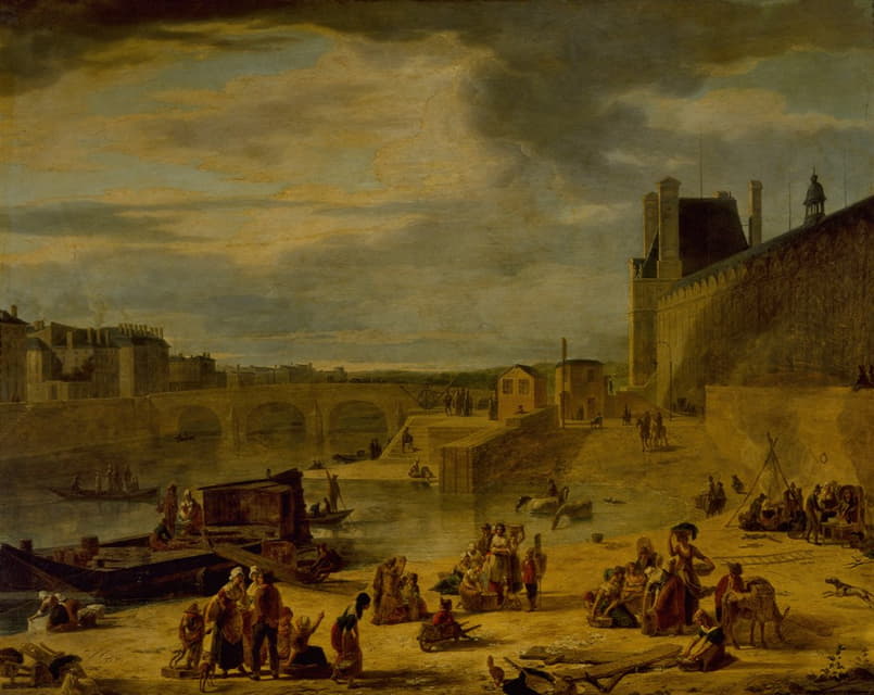 Jean-François Depelchin - La Grande Galerie du Louvre et le pont Royal, vus du port Saint-Nicolas