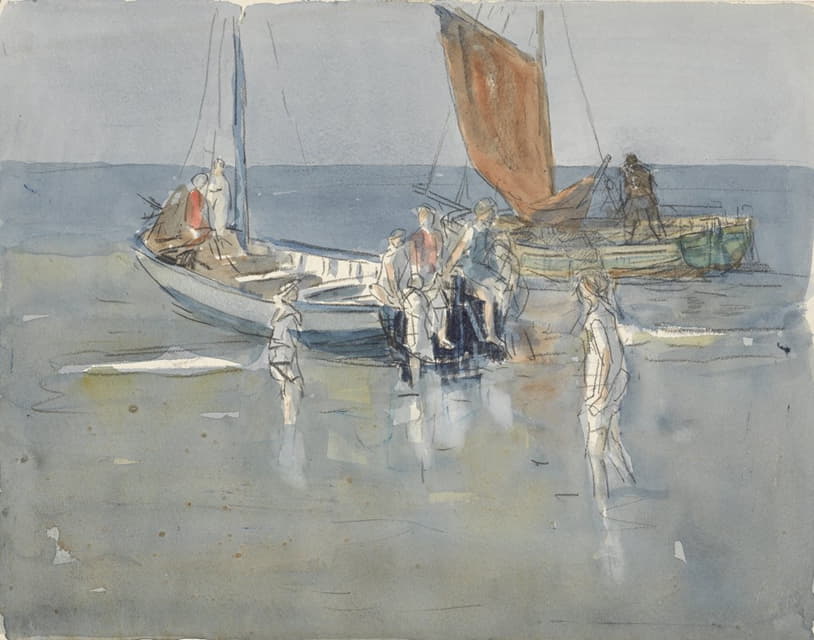 Johan Antonie de Jonge - Vissersschepen op het strand van Scheveningen