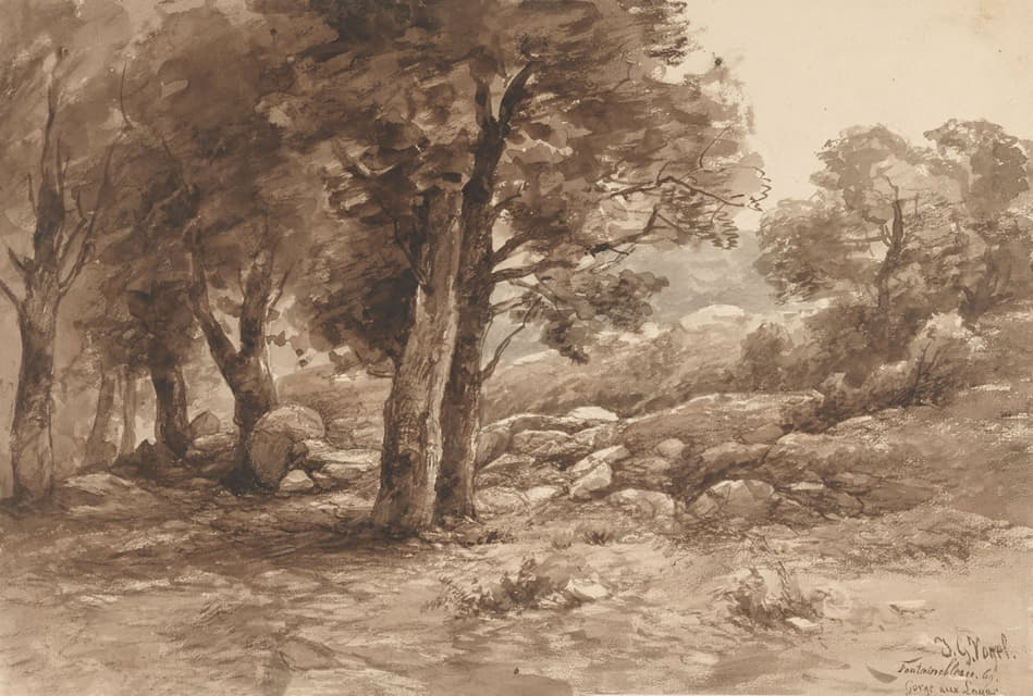 Johannes Gijsbert Vogel - Rotsachtig landschap met bomen
