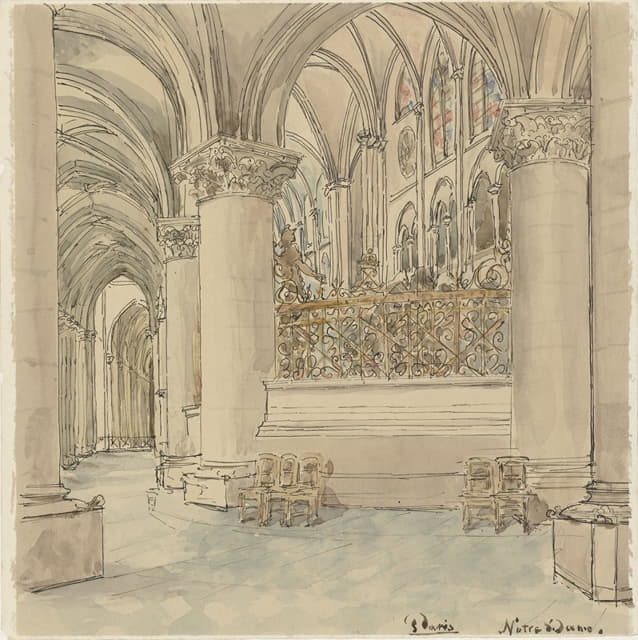 Wilhelm Cornelis Bauer - Interieur van de Notre-Dame te Parijs