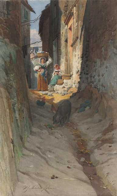 Willem Johann Martens - View of a Small Street in Rocca di Papa