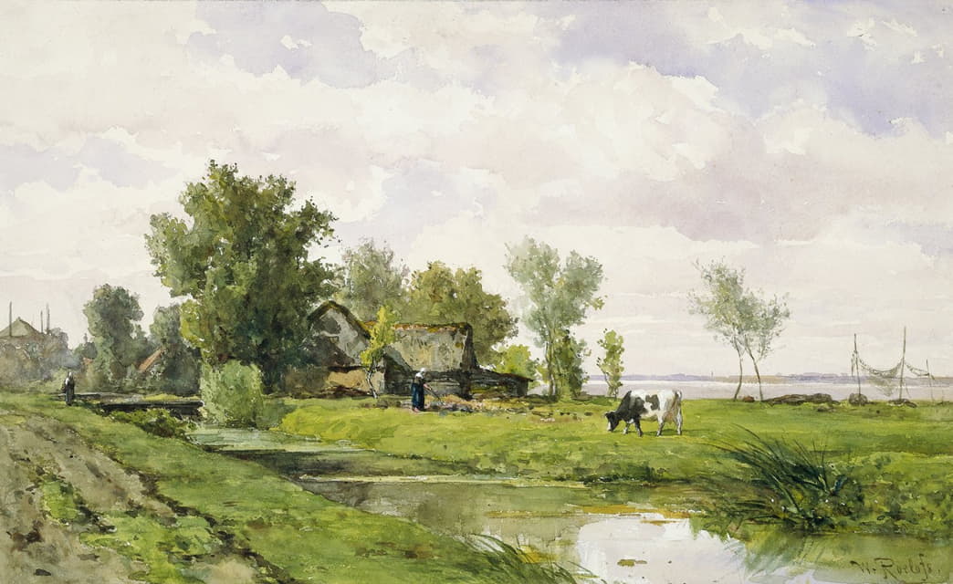 Willem Roelofs - Farmhouse by a Ditch
