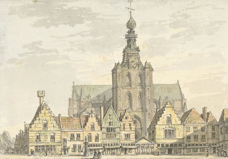 Abraham de Haen II - Kerk en Markt te Bergen op Zoom