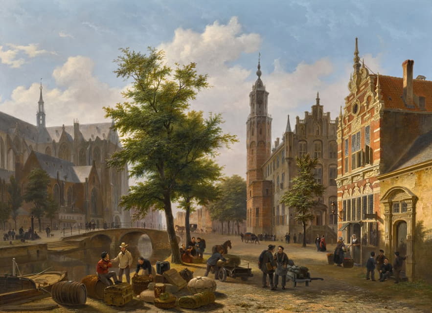 荷兰城镇中繁忙的市场