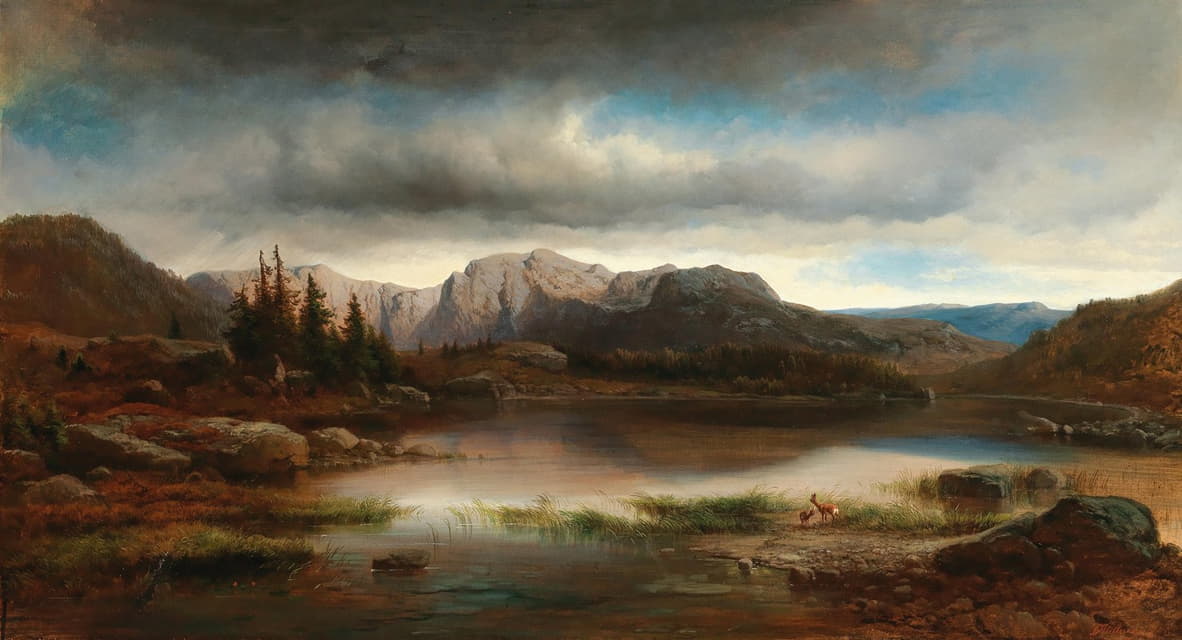 Carl Millner - An Evening Landscape with a Mountain Lake