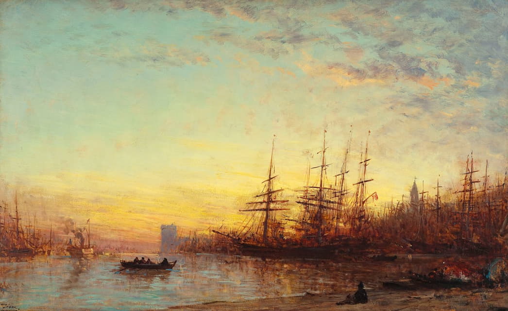 Félix Ziem - Le port de Marseille au coucher du soleil