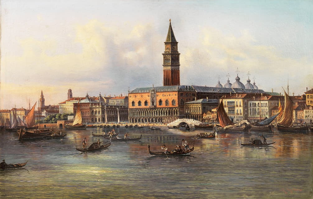 威尼斯，从巴西诺河俯瞰公爵宫