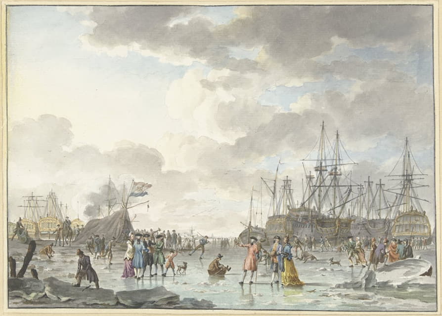 Hendrik Kobell - Frost Fair on a Frozen River with Ships