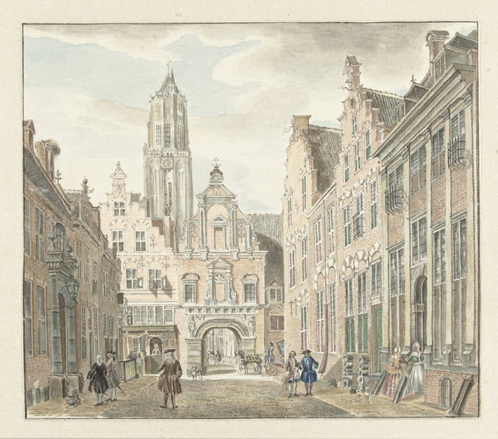 Johanna de Bruyn - Nieuwstraat in Utrecht met gezicht op de Domtoren, after Jan de Beijer