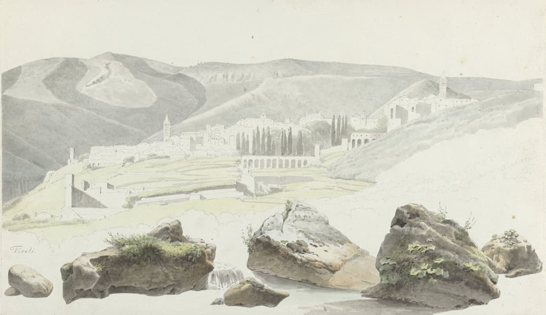Josephus Augustus Knip - Landschap en stadsgezicht bij Tivoli