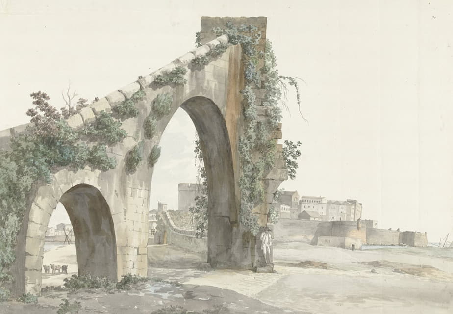Abraham-Louis-Rodolphe Ducros - Gezicht op aquaduct en de stad Tarente