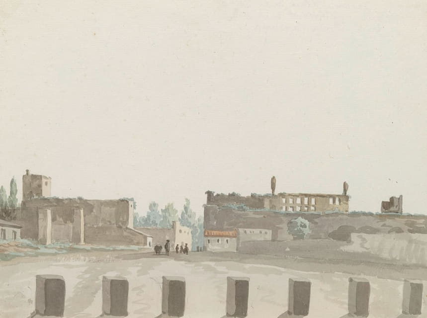 Abraham-Louis-Rodolphe Ducros - Oude paleis van koningin Jeanne bij het verlaten van Napels via de Porta Capuana